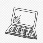 手绘黑白线描笔记本电脑图 免费PNG素材
