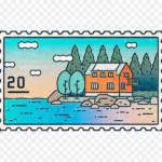 创意设计别墅邮票 透明背景PNG